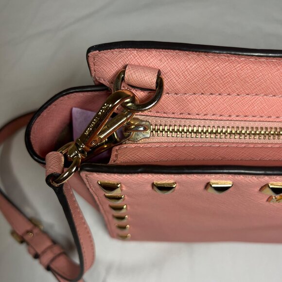 Michael Kors Pink Selma Studded Crossbody Bag Gold Accents Small - Picture 6 of 10